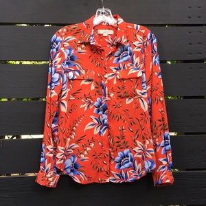Loft Utility floral button up roll up sleeve shirt